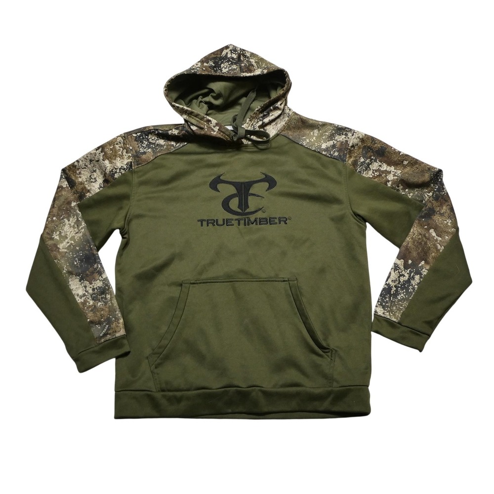 TrueTimber Hoodie Sweatshirt Mens Medium Green Camo Fleece Pullover Hunting